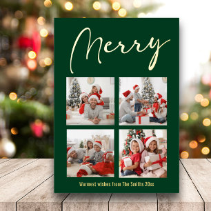 Carte De Vœux En Aluminium Festif Gold Script MERRY Modern Green Photo