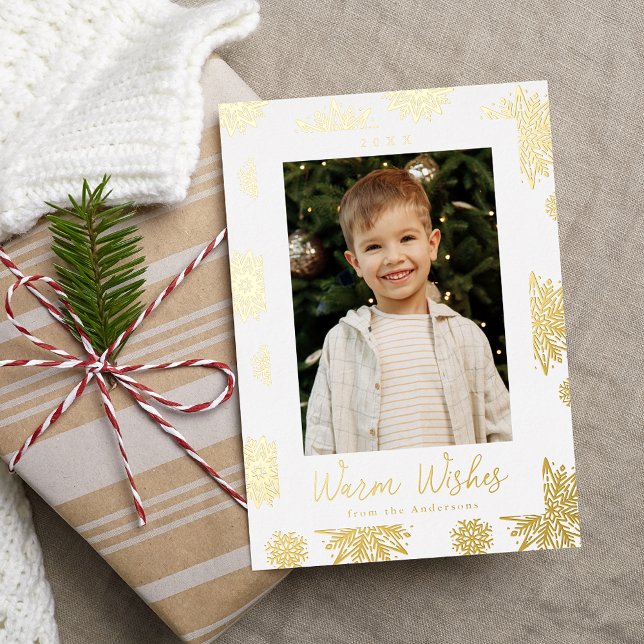 Carte De Vœux En Aluminium Festif Gold Snowflakes Photo (Créateur téléchargé)