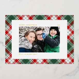 Carte De Vœux En Aluminium Festif Green Plaid Motif Photo Joyeux Noël