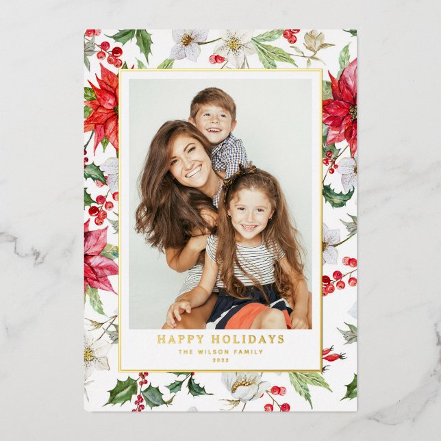 Carte De Vœux En Aluminium Festif Noël hiver motif floral photo (Recto)