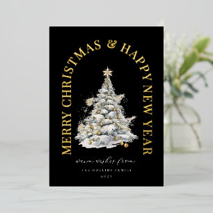 Carte De Vœux En Aluminium Festif Snowy Christmas Tree Modern Black