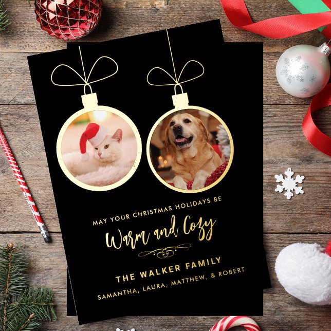 Carte De Vœux En Aluminium Festive Animaux de compagnie Photos Script (Festive Pet Photos Script Modern Christmas Foil Holiday Card)