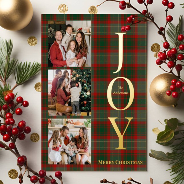Carte De Vœux En Aluminium Festive Buffalo Plaid 3 Photos collage Noël (Créateur téléchargé)