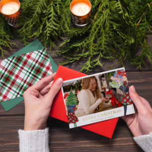 Carte De Vœux En Aluminium Festive Fille Illustration de Noël Plaid Photo