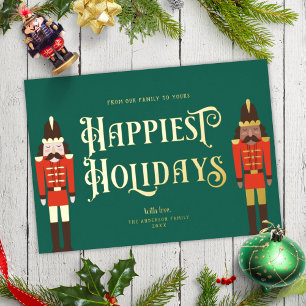 Carte De Vœux En Aluminium Festive Noisette Noël Vert non-Photo Or