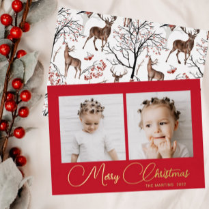 Carte De Vœux En Aluminium Festive Red Winter Deer Pattern Two Photo