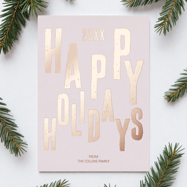 Carte De Vœux En Aluminium Festive rose moderne Joyeux Fêtes Noël (Modern Pink Festive Happy Holidays Christmas Foil Holiday Card)