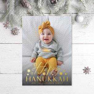 Carte De Vœux En Aluminium Festive Starry Happy Hanoukka Photo Gold