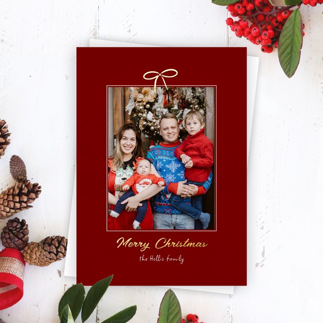 Carte De Vœux En Aluminium Fête de Bourgogne - Bow Photo de Noël (Créateur téléchargé)
