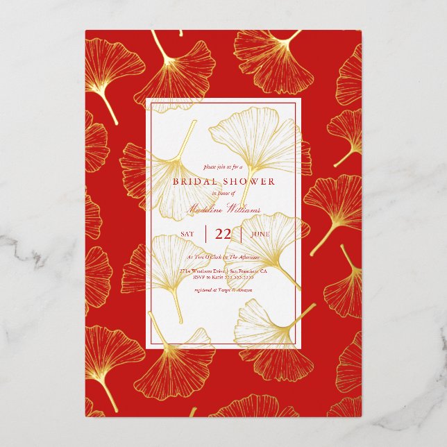 Carte De Vœux En Aluminium FÊTE DES MARIÉES Ginkgo Leaf (Recto)