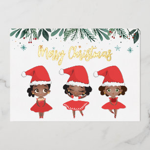 Carte De Vœux En Aluminium Filles noires Noël Chapeau de Noël Ballerinas