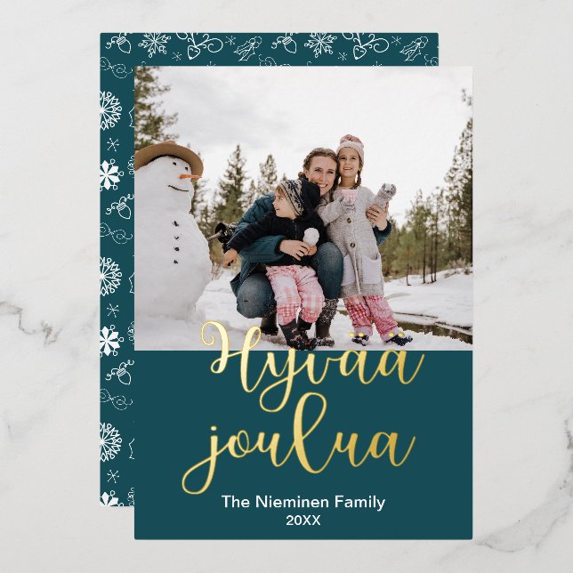 Carte De Vœux En Aluminium Finlandais Joyeux Noël, Hyvää joulua, Élégant (Recto/Verso)