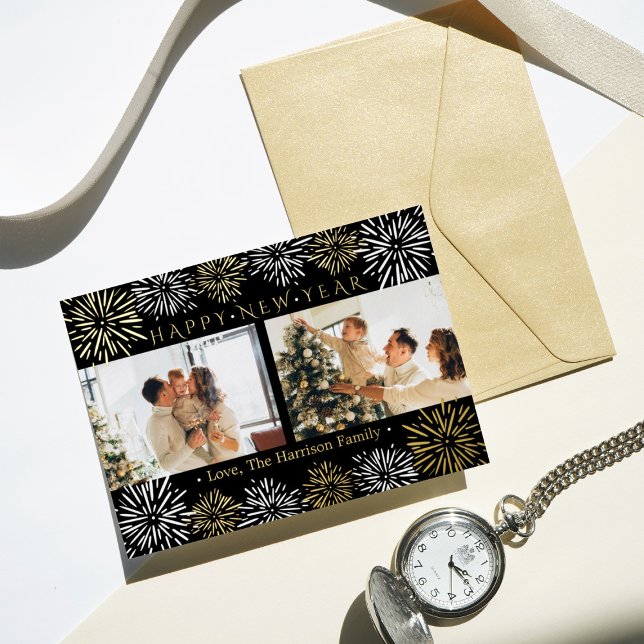 Carte De Vœux En Aluminium Fireworks 2 Photo Joyeux Nouvel An Réel (Créateur téléchargé)