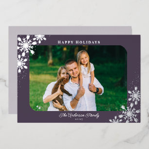 Carte De Vœux En Aluminium Flammes de neige arrondies Coin photo Noël Argent