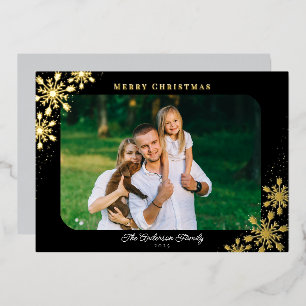 Carte De Vœux En Aluminium Flammes de neige de Noël arrondi Corner Photo Gold