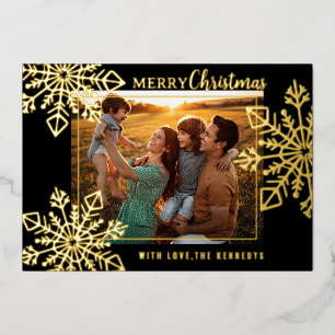 Carte De Vœux En Aluminium Flammes De Neige Noir Et Or Joyeux Noël Photo