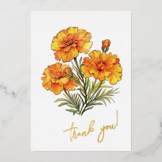 Carte De Vœux En Aluminium Fleur Marigold "Merci !" Modifiable