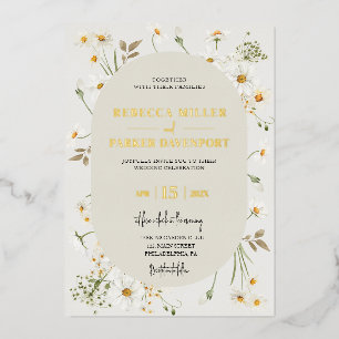 Carte De Vœux En Aluminium Fleur sauvage de marguerite en feuille d'or