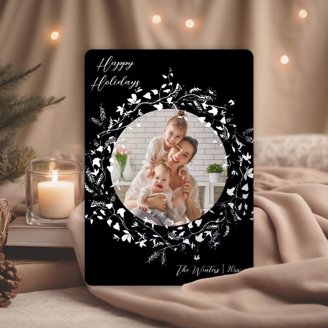 Carte De Vœux En Aluminium Fleur sauvage moderne Boho Wreath Photo Silver (Créateur téléchargé)