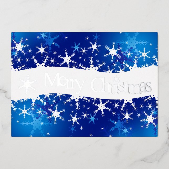 Carte De Vœux En Aluminium Flocon de neige bleu d'hiver de Noël (Recto)