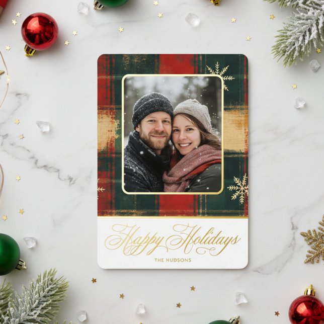 Carte De Vœux En Aluminium Flocon de neige rustique Plaid Photo Noël (Créateur téléchargé)