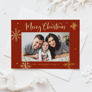 Carte De Vœux En Aluminium Flocon de neige Whimsical Rouge Joyeux Noël Photo