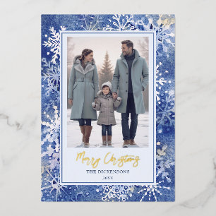 Carte De Vœux En Aluminium Flocons de neige à l'aquarelle Élégants