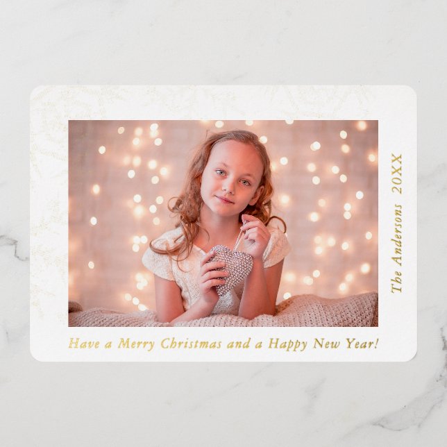 Carte De Vœux En Aluminium Flocons de neige élégants Joyeux Noël Photo person (Recto)