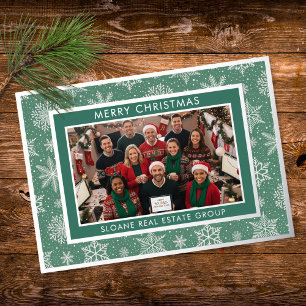 Carte De Vœux En Aluminium Flocons de neige festifs verts Joyeux Noël Photo