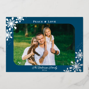Carte De Vœux En Aluminium Flocons de Noël Coins Arrondis Photo Argent