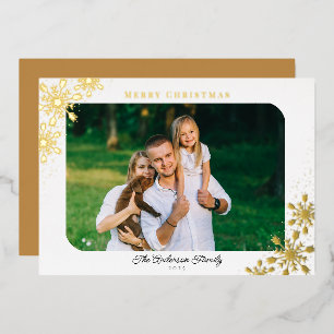 Carte De Vœux En Aluminium Flocons de Noël Photo Horizontale Or