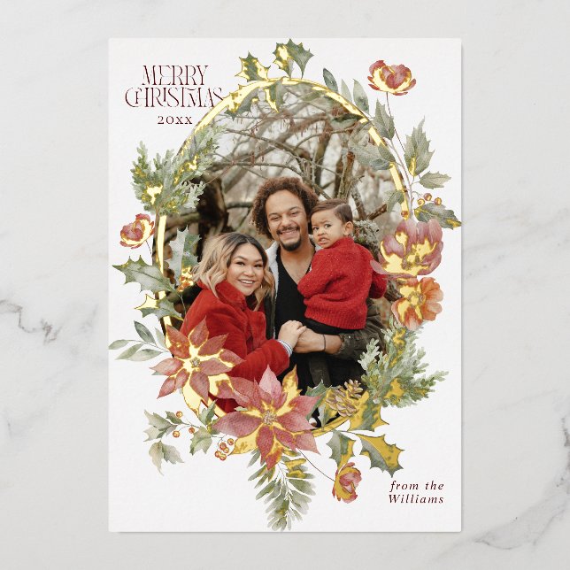 Carte De Vœux En Aluminium Floral Elegant Aquarelle Joyeux Noël Photo (Recto)