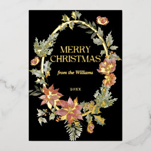 Carte De Vœux En Aluminium Floral Elegant Aquarelle Noir Joyeux Noël