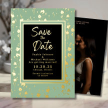 Floral Gold Foil Enregistrer la date Photo Sage Gr