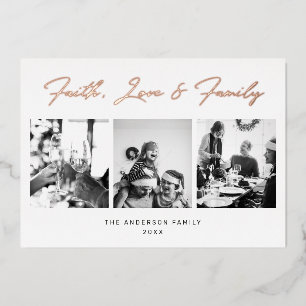 Carte De Vœux En Aluminium Foi Amour Famille. Script or de Noël religieux