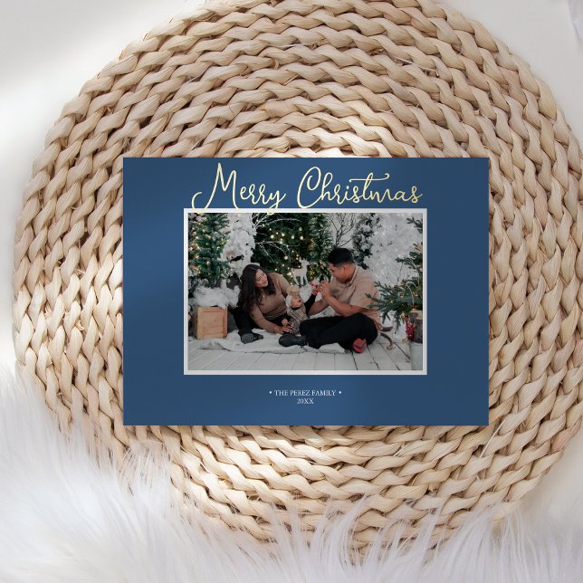 Carte De Vœux En Aluminium FOIL Blue Holly Jolly Joyeux Noël News Photo (Créateur téléchargé)