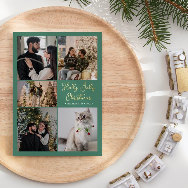 Carte De Vœux En Aluminium FOIL Green Holly Jolly Christmas Cinq photos (Créateur téléchargé)