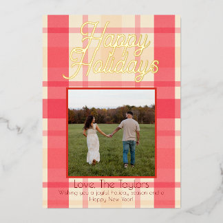 Carte De Vœux En Aluminium Foil Pink Plaid Vintage Happy Holidays Card