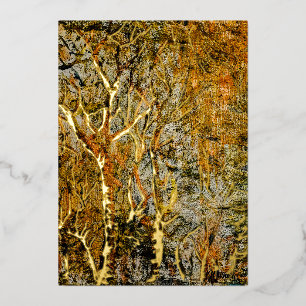Carte De Vœux En Aluminium Forêt rustique Abstraite avec des reflets de feuil