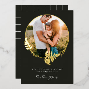 Carte De Vœux En Aluminium Forêt Wreath Joyeux Noël Gold Foil Photo Foil