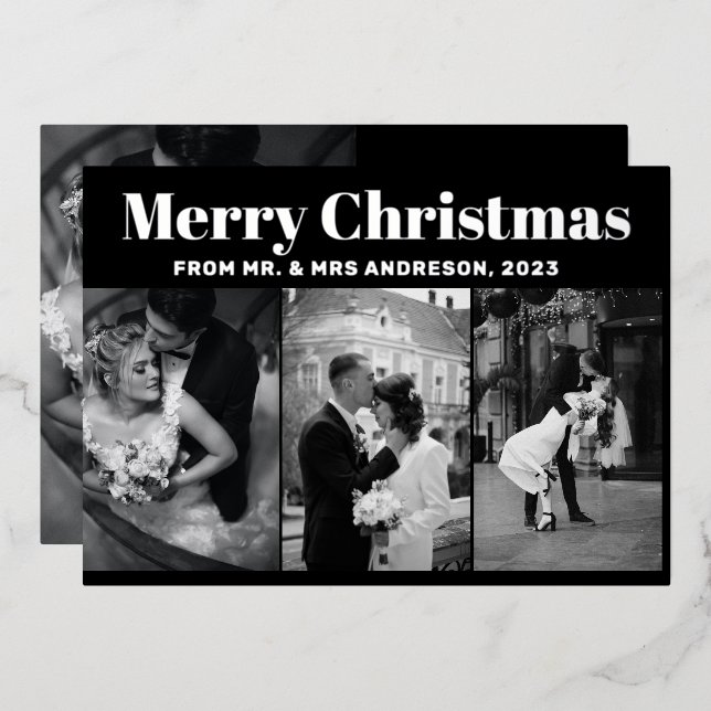 Carte De Vœux En Aluminium Four Photo moderne noir & blanc Joyeux Noël (Recto/Verso)