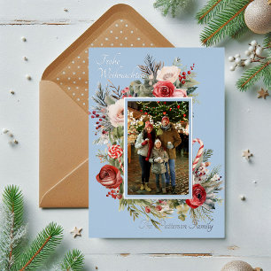 Carte De Vœux En Aluminium Frohe Weihnachten Photo Floral Foil Allemand