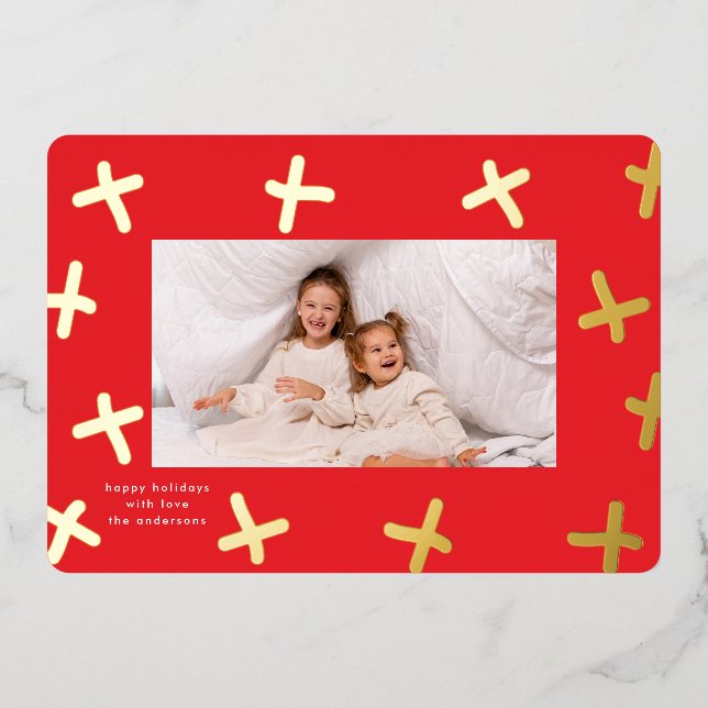 Carte De Vœux En Aluminium Frontière moderne Gold & Red Christmas Croix (Recto)