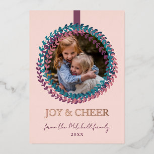 Carte De Vœux En Aluminium Fun Blush Pink Turquoise Blue Wreath Rose Or