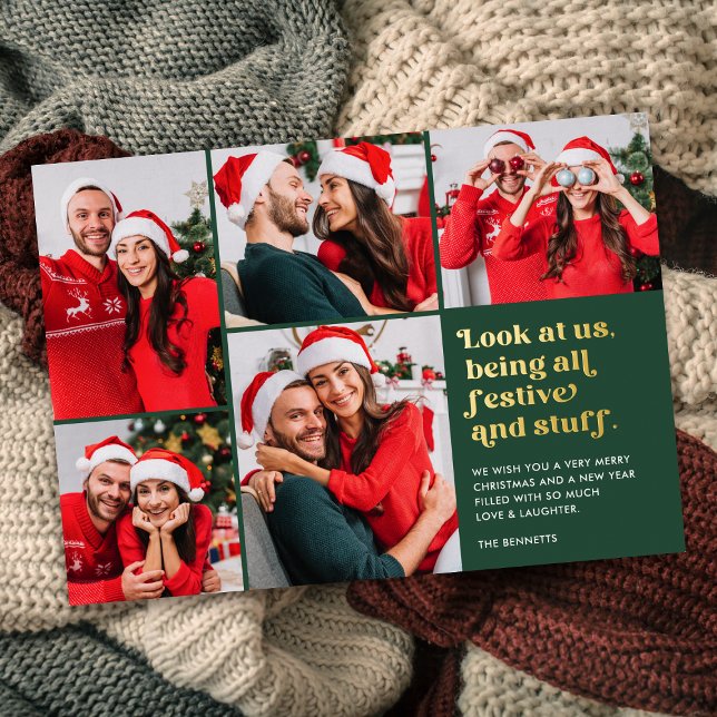 Carte De Vœux En Aluminium Funny Regardez-nous 5 Collage photo Noël (Créateur téléchargé)