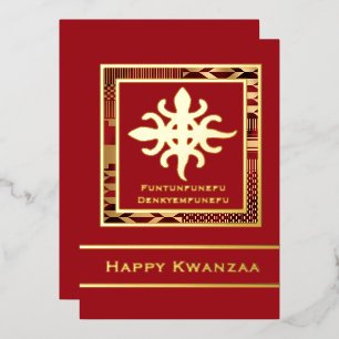 Carte De Vœux En Aluminium Funtunfunefu Denkyemfunefu Happy Kwanzaa (Rouge)