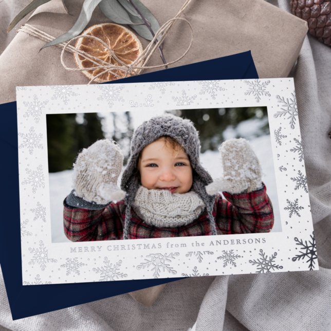 Carte De Vœux En Aluminium Galets de neige dorés Photo Argent (Créateur téléchargé)