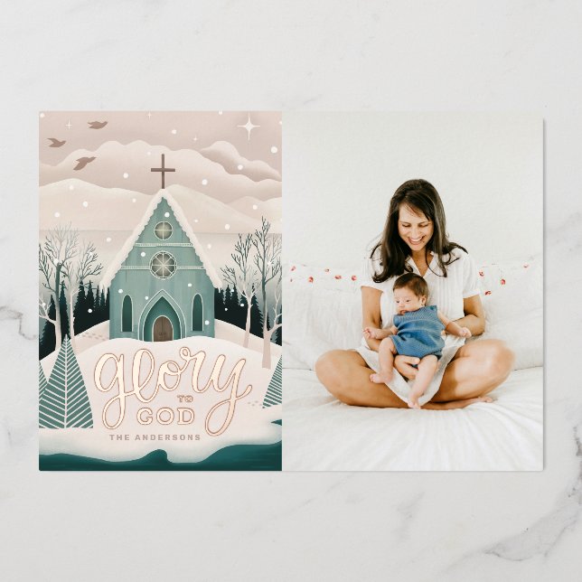 Carte De Vœux En Aluminium Gloire à Dieu | Photo d'or de Noël religieux (Recto)