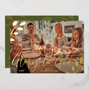 Carte De Vœux En Aluminium Glory to God Green Botanical Christmas Photo