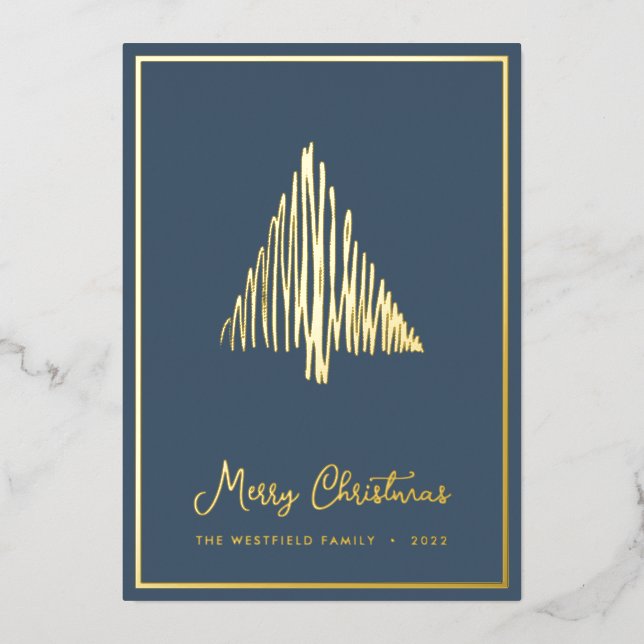 Carte De Vœux En Aluminium Gold Abstrait Scandi sapin de Noël Turquoise (Recto)
